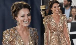 Golden Royal: Η εμφάνιση της Kate Middleton με χρυσό φόρεμα στην πρεμιέρα του James Bond